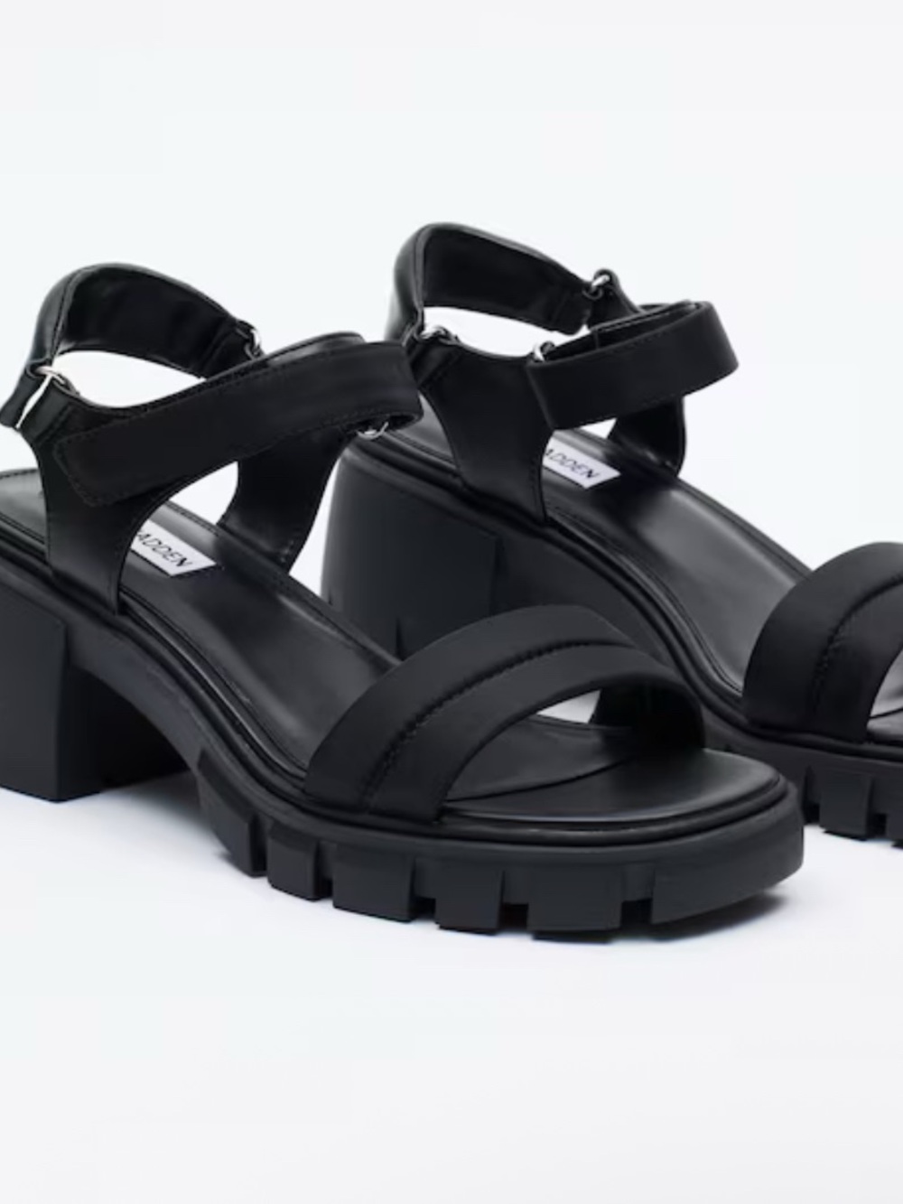 Steve Madden Black Chunky Lug Heel Sandals with Ankle Strap